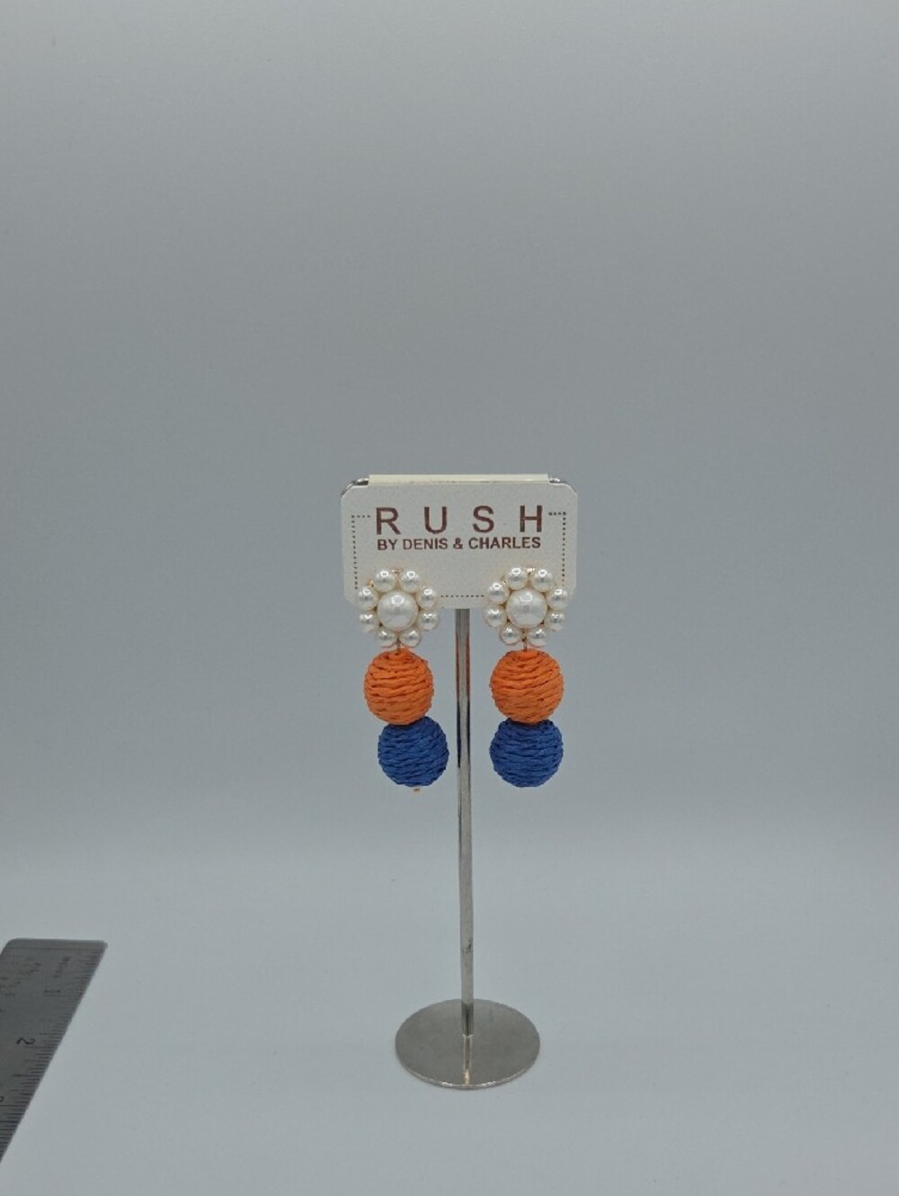 5 for $25! RUSH by Denis & Charles Orange & Blue Pearl Drop Earrings - Picture 2 of 5